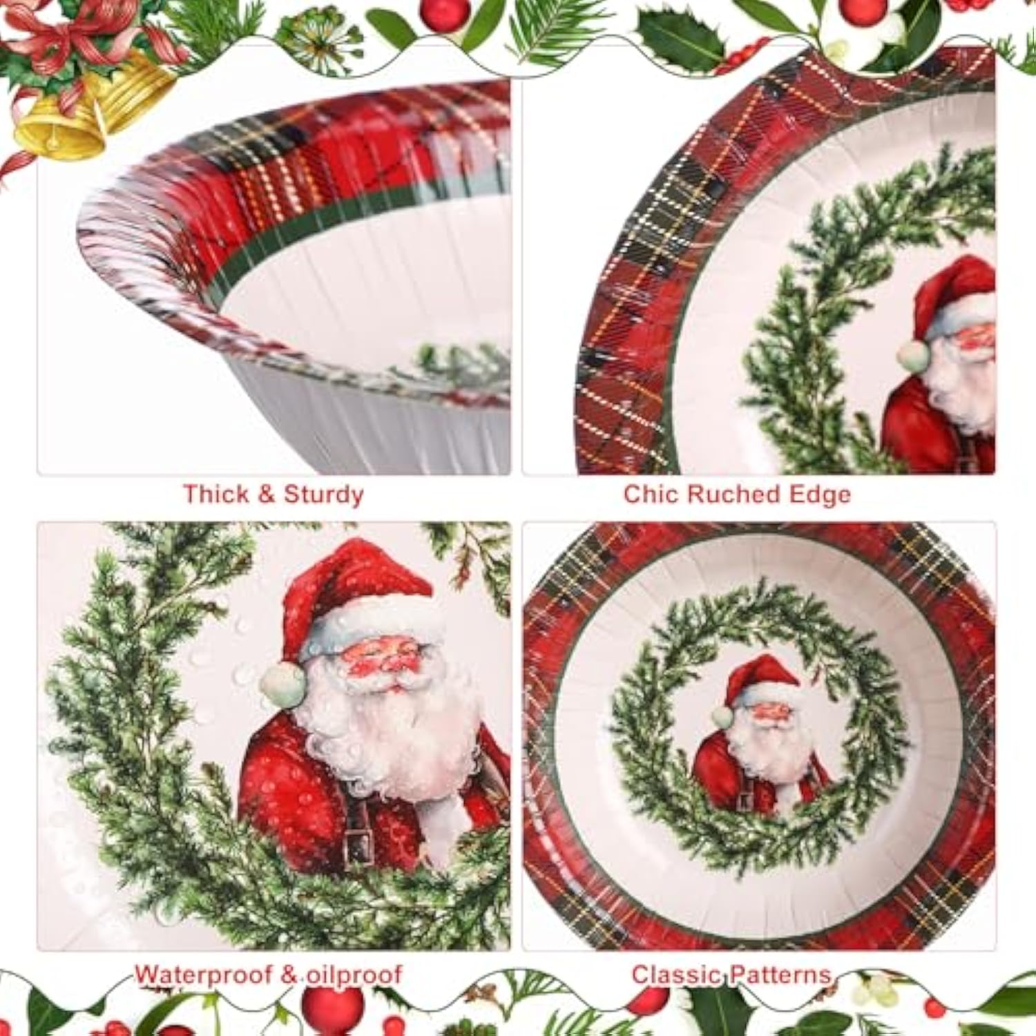 100 Pcs Christmas Paper Bowls Bulk 12 Oz Merry Christmas Disposable Bowls Red And Green Plaid Food Serving Snowman Santa Claus Snack Soup Dessert Food Tablewares For Xmas Party Favors Supplies