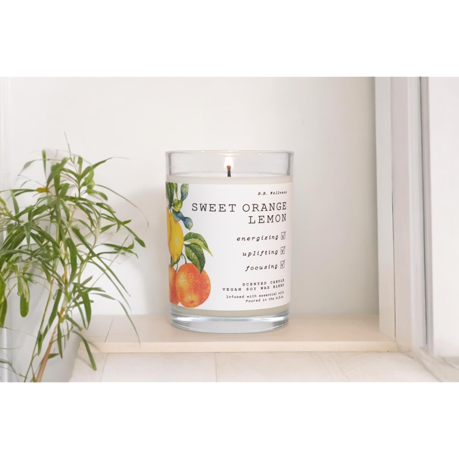 Leoben Co. | B.B. Wellness Scented Candle | Hand-Poured Vegan Soy Wax | Made In Small Batches | 40 Hours Burn Time | 9 Oz | Infused With Natural Essential Oils | (Sweet Ornage Lemon)