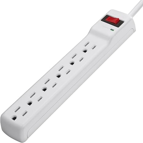2 Pack 6 Outlet Surge Protector Power Strip 2FT Metal Extension Cord Flat Plug White