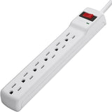 2 Pack 6 Outlet Surge Protector Power Strip 2FT Metal Extension Cord Flat Plug White
