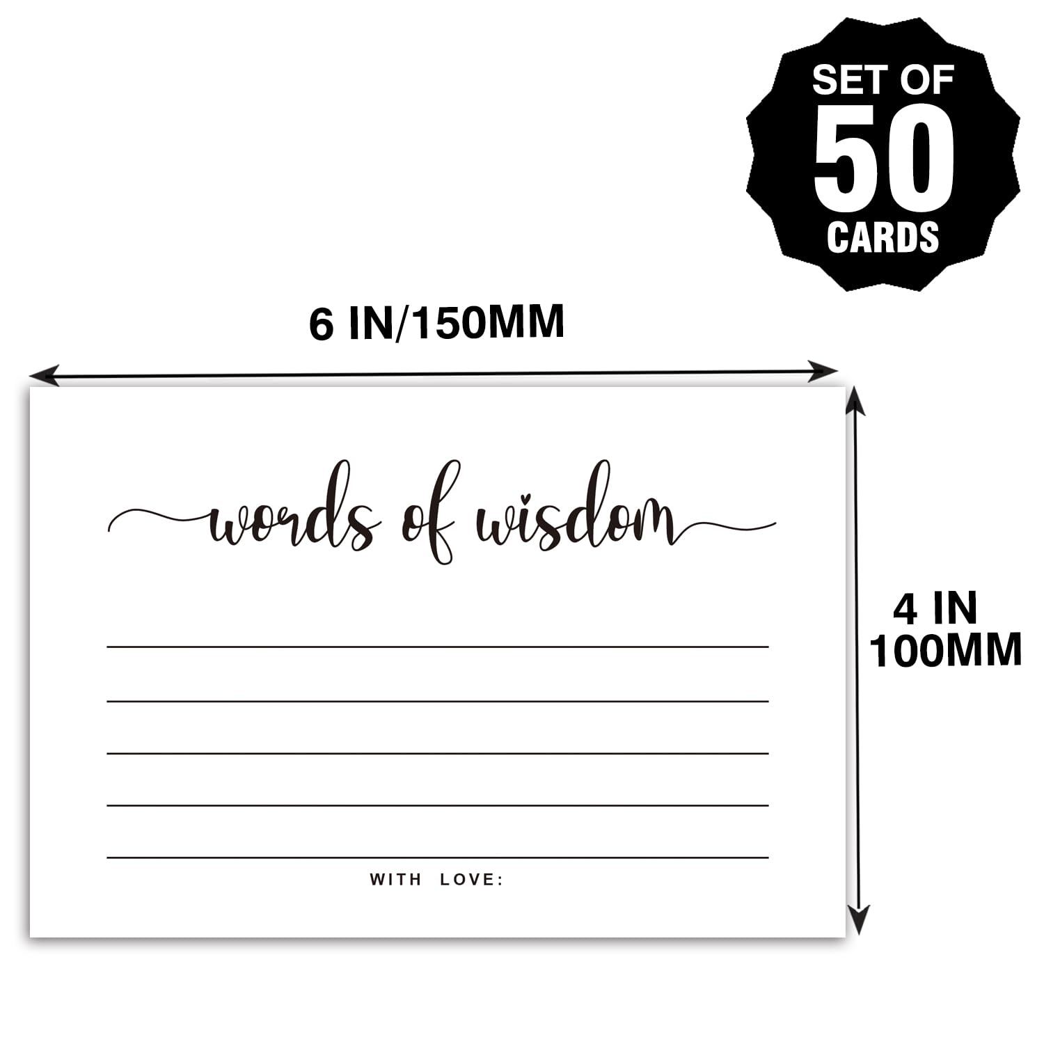 50 Words Of Wisdom Advice Cards For Graduation, Marriage, Wedding, Use As Bridal Or Baby Shower Party Games, Boy Or Girl Baby Prediction Or Advice Cards. 4" X 6"