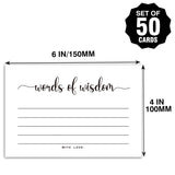 50 Words Of Wisdom Advice Cards For Graduation, Marriage, Wedding, Use As Bridal Or Baby Shower Party Games, Boy Or Girl Baby Prediction Or Advice Cards. 4" X 6"