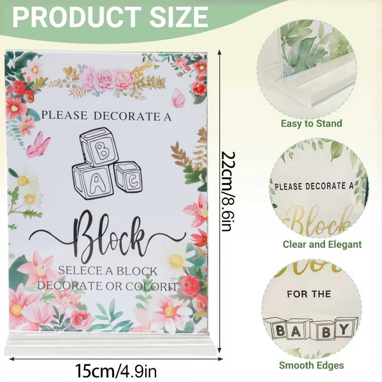 156-Piece Baby Shower Building Block Game Set, Featuring 58 Plain Wooden Blocks, 48 Markers, 48 Templates, 1 Game Instruction Card, And 1 Storage Box—Specially Designed For Parties (Floral Theme)