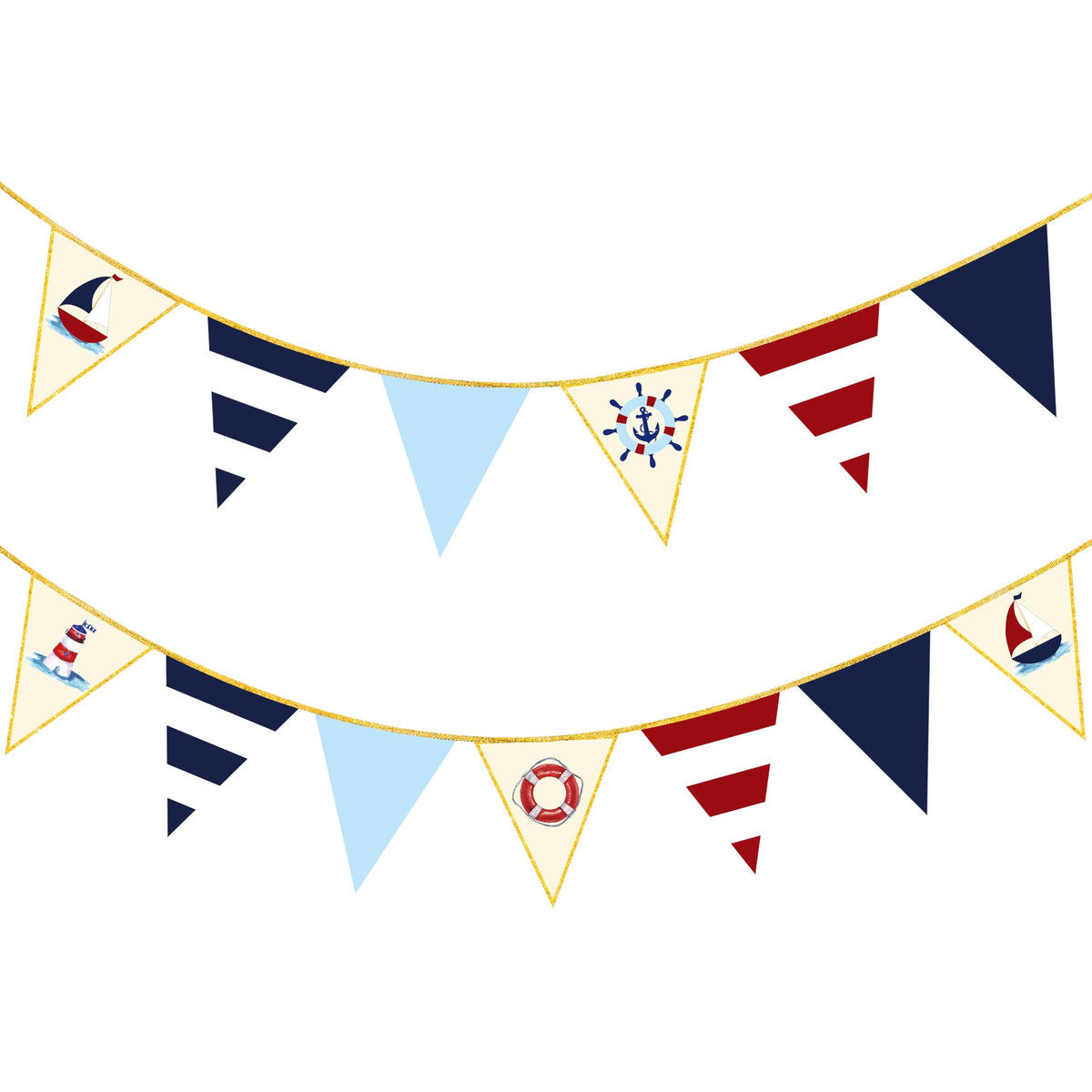 Navy Red Beige Gold Glitter Stamping Paper Pennant Banner Flag Triangle Bunting for Nautical Pirate Ahoy Achor Theme Birthday Wedding Let's Get Nauti Bachelorette Party Decorations Supplies