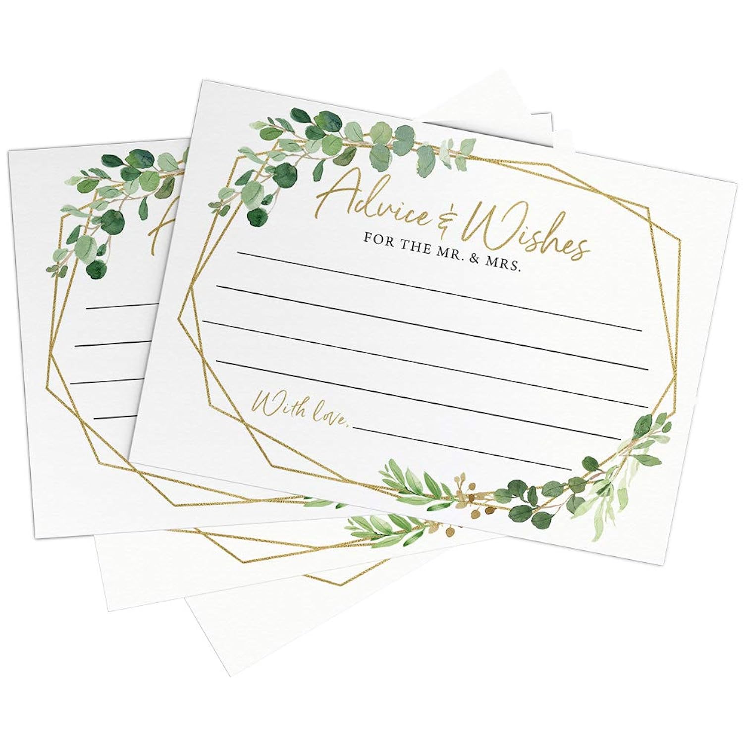 Advice And Wishes For The Mr And Mrs – Wedding Advice Cards For Bridal Shower, Games And Favors For Guests, Botanical Greenery Decor, 50 Cards