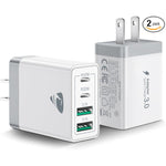 [2-Pack] 40W USB C Wall Charger, 4-Port PD+QC Block for iPhone & Samsung