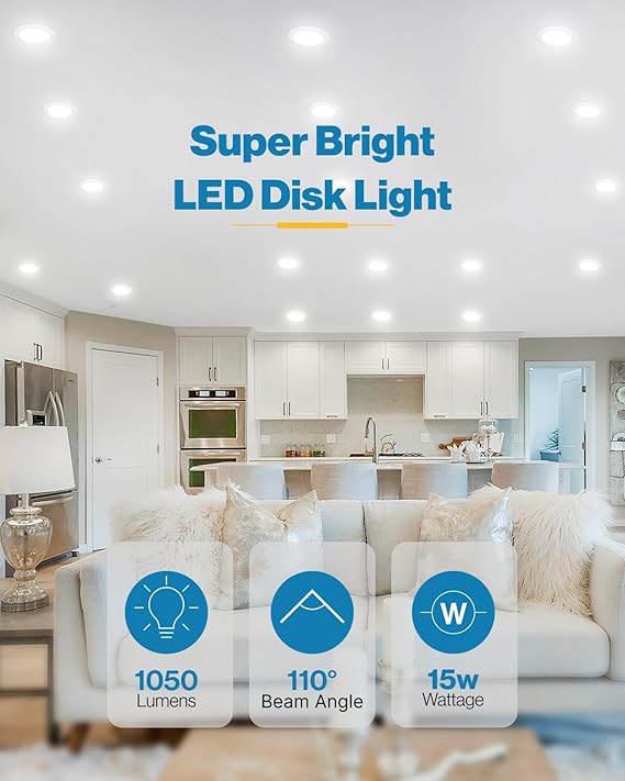 12 Pack 5/6 Inch LED Disk Lights 6000K Daylight Dimmable Flush Mount Fixtures