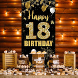 18Th Birthday Door Banner Backdrop, Happy 18Th Birthday Decorations For Girls Boys Black Gold, 18 Years Old Birthday Party Photo Props Yard Sign For Outdoor Indoor, Sturdy,
