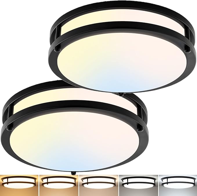 2 Pack 10 Inch Dimmable LED Flush Mount Ceiling Lights 30W 3200LM Black