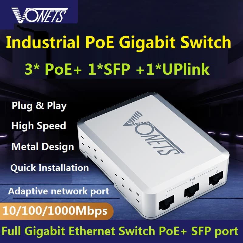 Industrial Poe Gigabit Switch Gigabit Ethernet Network Switch Ethernet Rj45 Splitter Plug&Play 10/100/1000M 5 Ports Metal Design Universal For Network Devices Vsp510