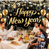 Happy New Year 2026 Large Black Gold Banner 72x44in Party Decor