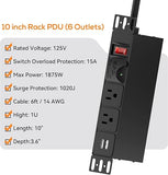 10 inch Rack PDU 1U Surge Protected Power Distribution Unit with 6 Outlets and 14AWG Cord