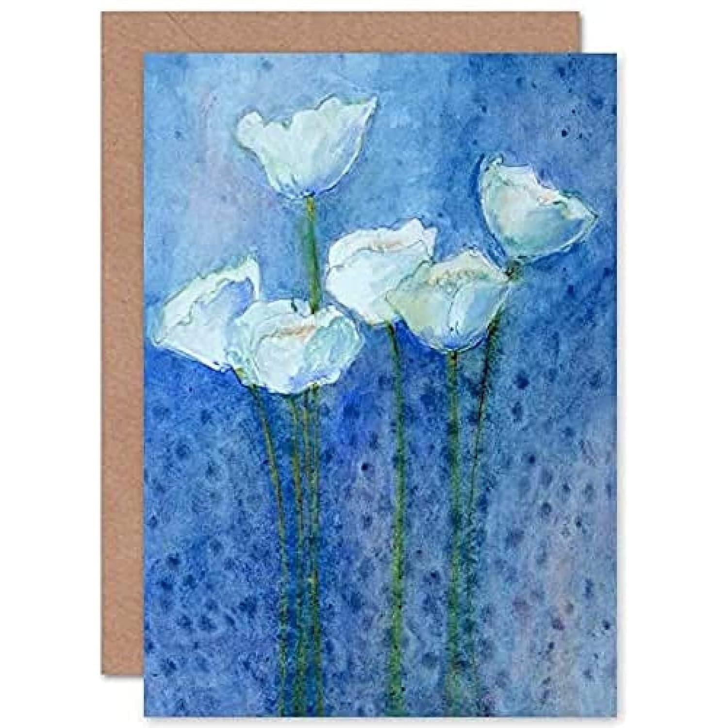 Cpdt0003 Flower White Tulips On Blue Greeting Card With Envelope Inside Premium Quality