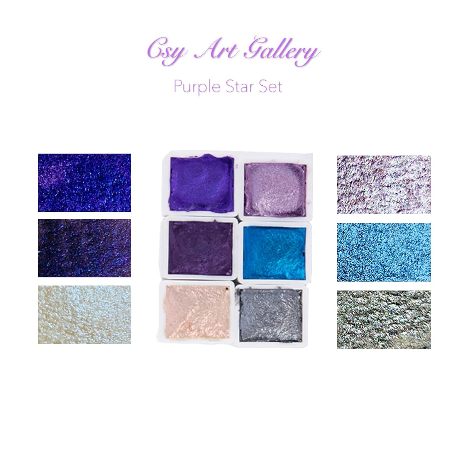 Handmade Artist Watercolor Paint Set-Metallic Glitter Water Coloring Paint- Watercolors-Pearlescent Watercolour- Sparkle Vibrant Colors Painting Palette (Purple Star)