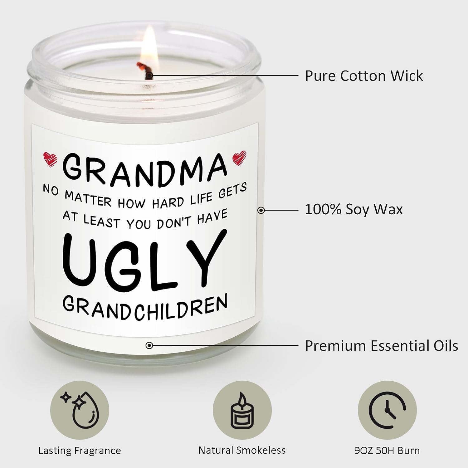 Christmas Gifts For Grandma Women Birthday 2025 Best Nana Grandmother Grandma Gifts From Grandson & Granddaughter Unique Funny Christmas Presents For Grandparents, 100% Soy Wax Candle