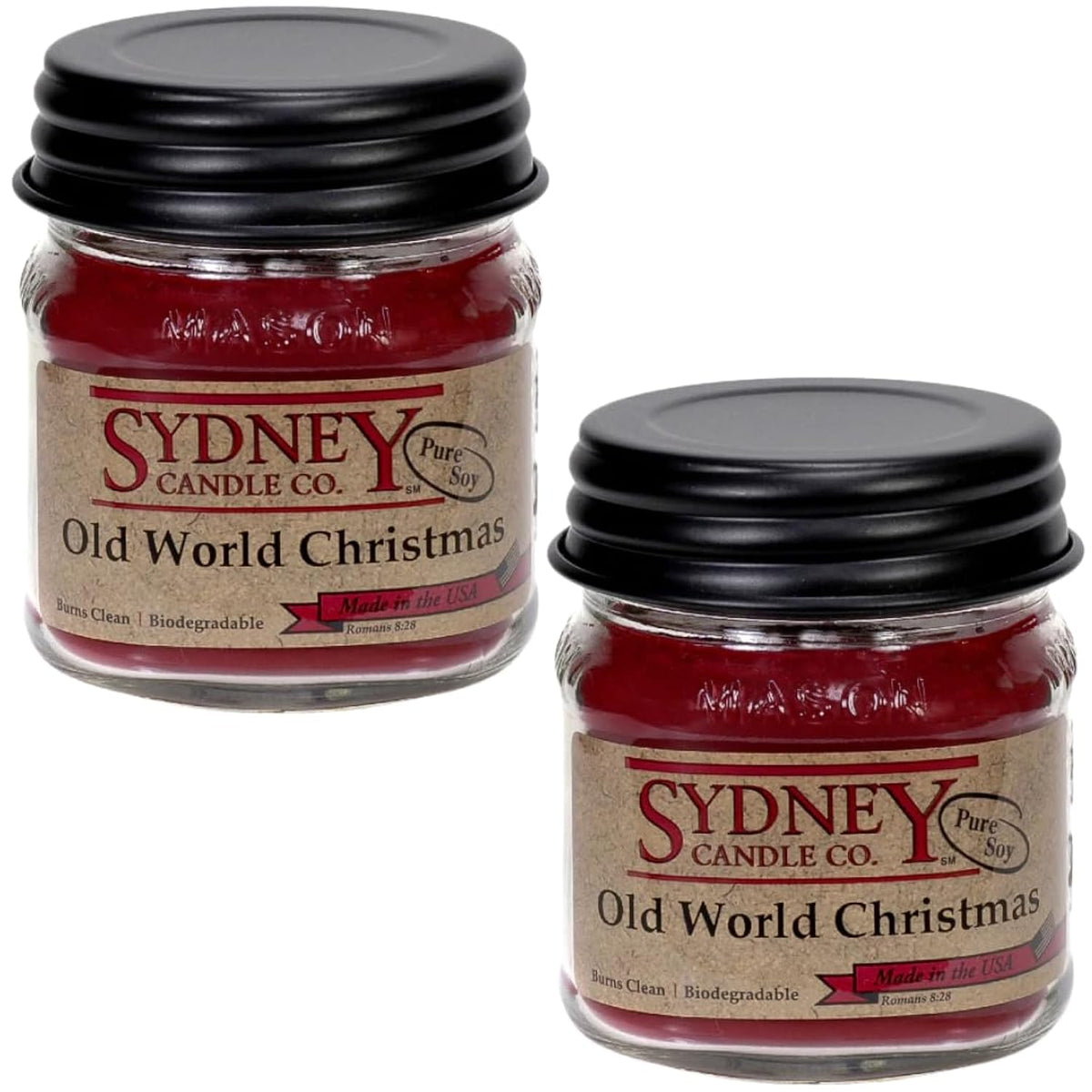 Fall Candle Set, Soy Mason Jar Candles 2-Pack, 7.5 oz Each (Old World Christmas), Holiday Candles for Home Scented, Hand-Poured and Long-Lasting