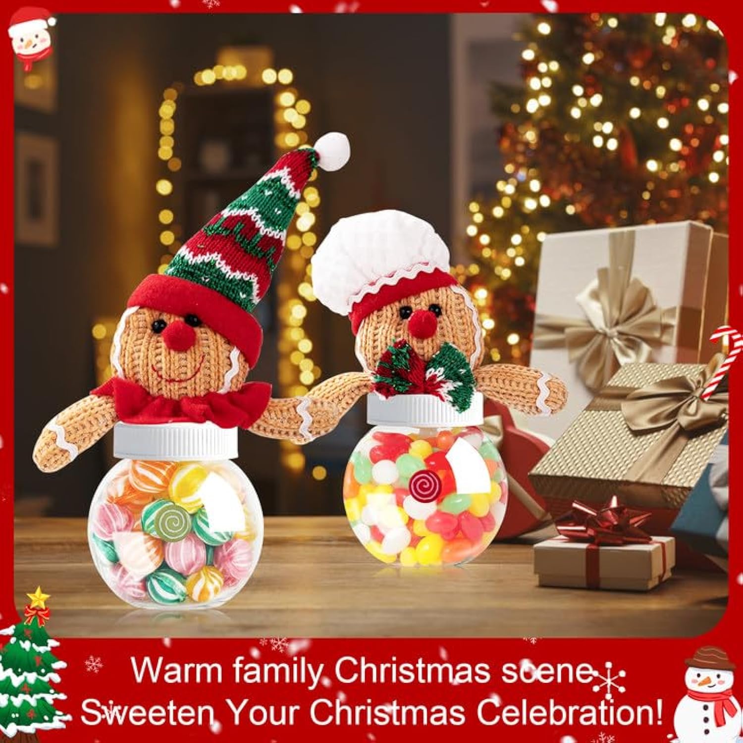 Christmas Candy Jar, Gingerbread Man Cookie Jars Holiday Candy Jar Multifunctional Material For Christmas Party Gifts, Xmas Stocking Fillers Or Company Holiday Gifts 2Pcs