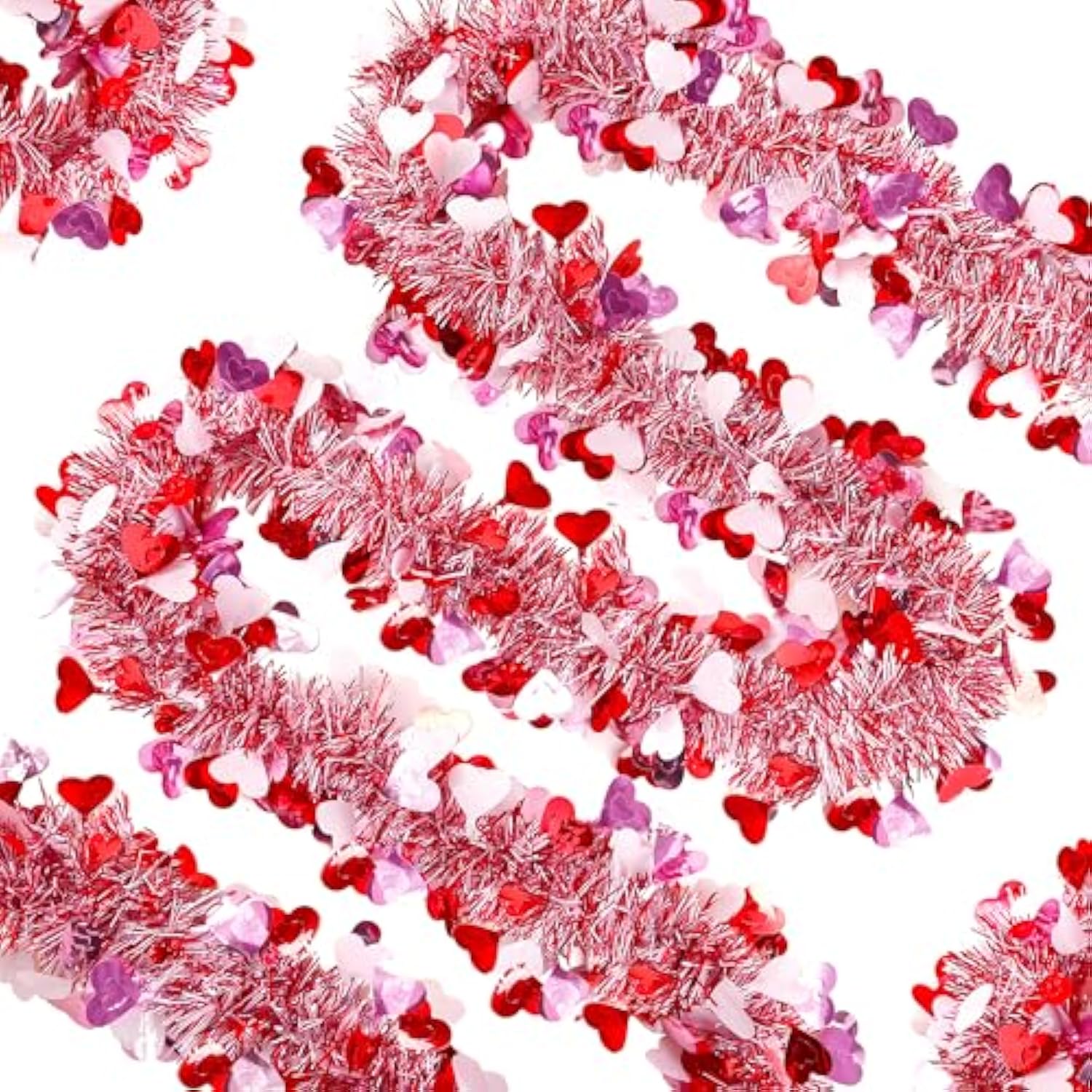 49.2Ft Valentine’S Day Heart Tinsel Garland Pink Red White Metallic Twist Garland Shining Ceiling Hanging Decorations For Valentine’S Day Party Anniversary Birthday Holiday Indoor Supplies