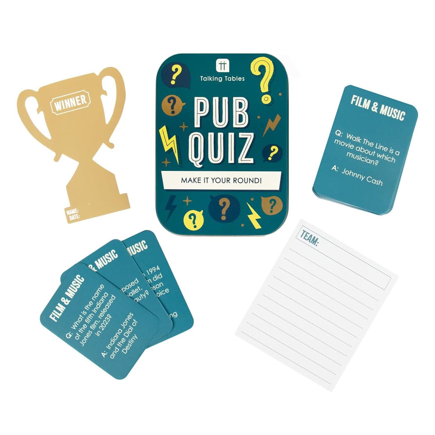 Pub Quiz Travel Game, Pocket Size General Knowledge Trivia For The Family To Play On A Journey Or At Home Packed In A Giftable Tin Case, Secret Santa Or Stocking Filler