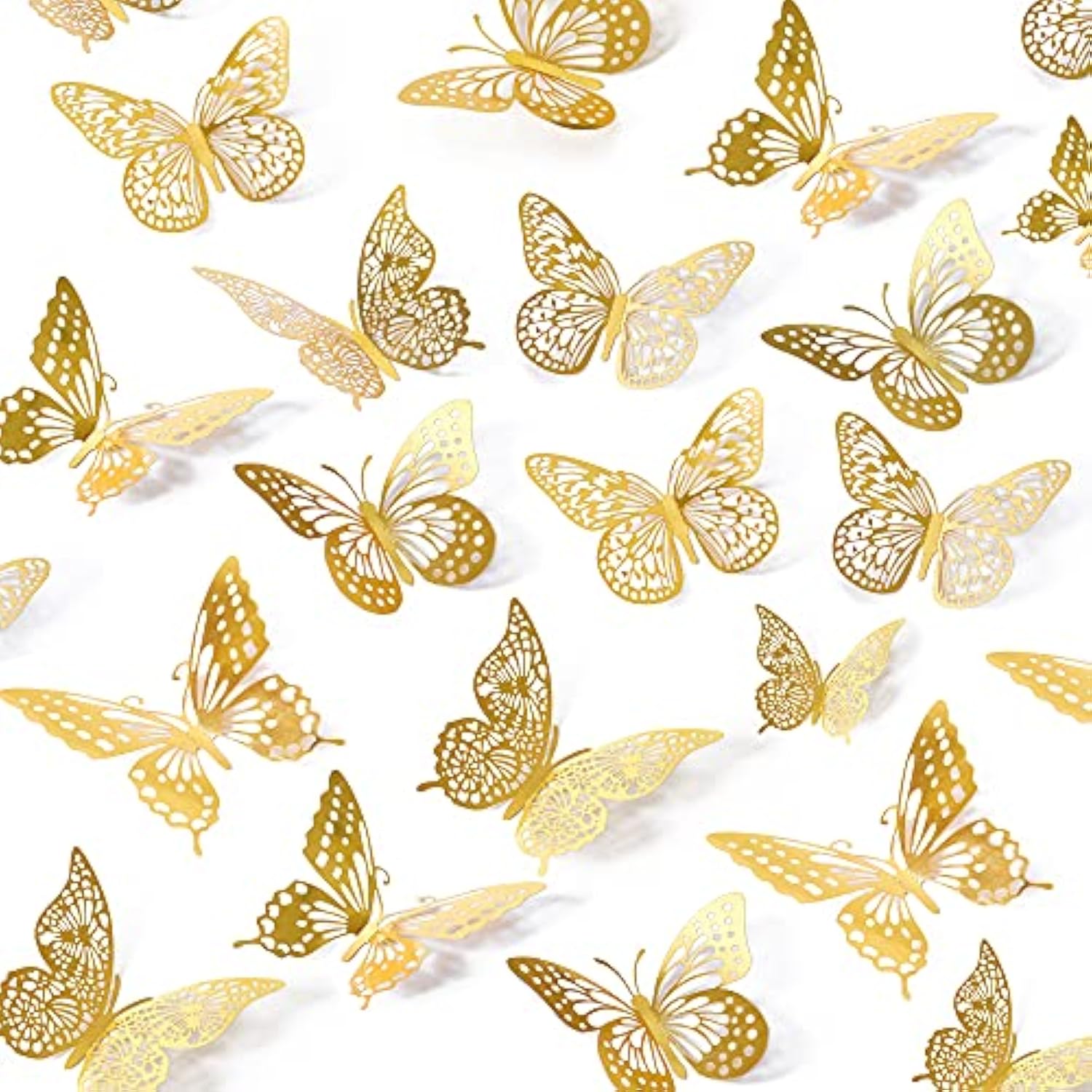 3D Butterfly Wall Decor - 48 Pcs, 4 Styles, 3 Sizes, Gold Butterfly Decorations For Birthday & Party Celebrations, Removable Stickers