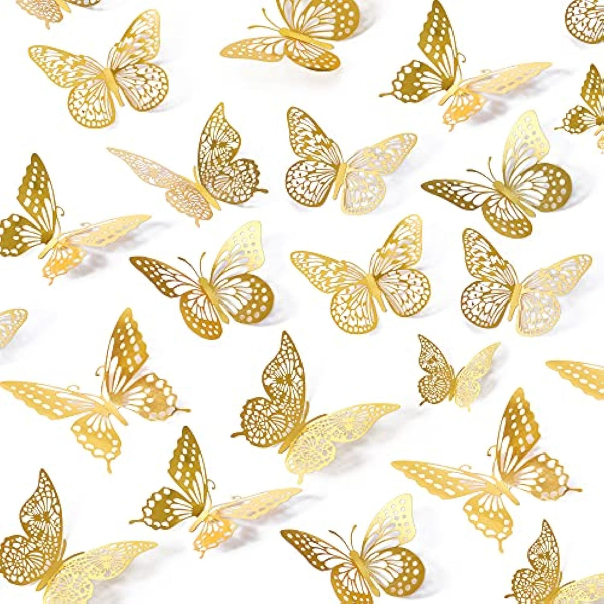 3D Butterfly Wall Decor - 48 Pcs, 4 Styles, 3 Sizes, Gold Butterfly Decorations For Birthday & Party Celebrations, Removable Stickers