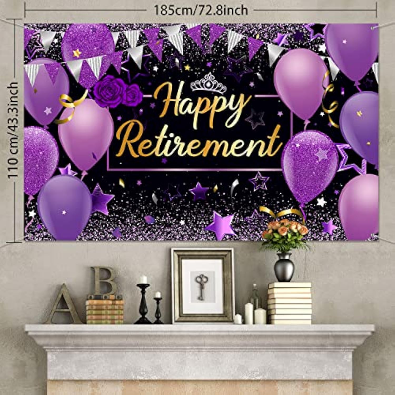 Retirement Party Decorations, Extra Large Fabric Retire Sign Banner Photo Booth Backdrop Background With Rope For Retirement Party Favor(72.8 X 43.3 Inches,Purple And Black)