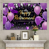 Retirement Party Decorations, Extra Large Fabric Retire Sign Banner Photo Booth Backdrop Background With Rope For Retirement Party Favor(72.8 X 43.3 Inches,Purple And Black)