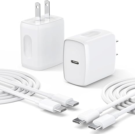 2 Pack 25W USB C Fast Charger with 6FT USB C to C Charging Cable for iPhone and Samsung