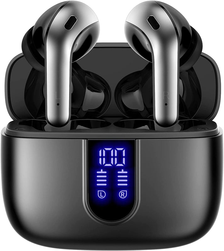 Bluetooth Wireless Earbuds, 60H Playback, LED Display, IPX5, with Mic