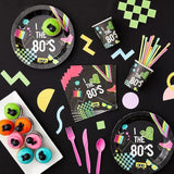 Serves 24 80S Birthday Party Decorations, Includes Plates, Napkins, Cups, And Cutlery, Back To The 80S Neon Party Supplies Pack, I Love The 80S Decor (144 Pieces Total)