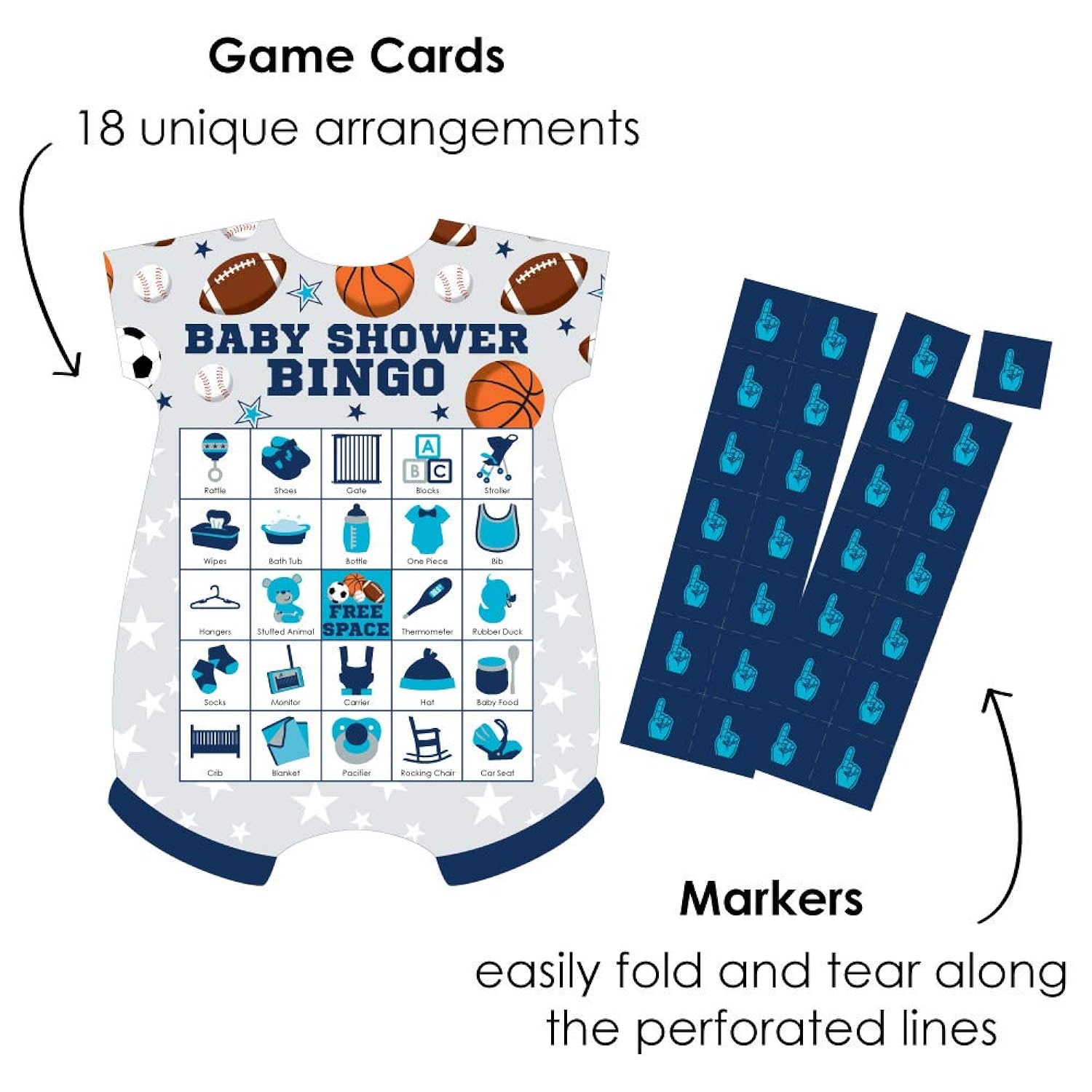 Big Dot of Happiness Go, Fight, Win - Sports - Picture Bingo Cards and Markers - Baby Shower Shaped Bingo Game - Set of 18