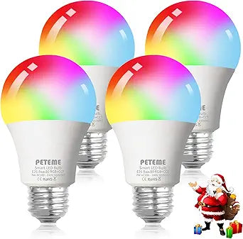 A19 Smart WiFi RGB LED Bulb 4 Pack Color Changing Alexa Siri Google Home E26 60W Equivalent