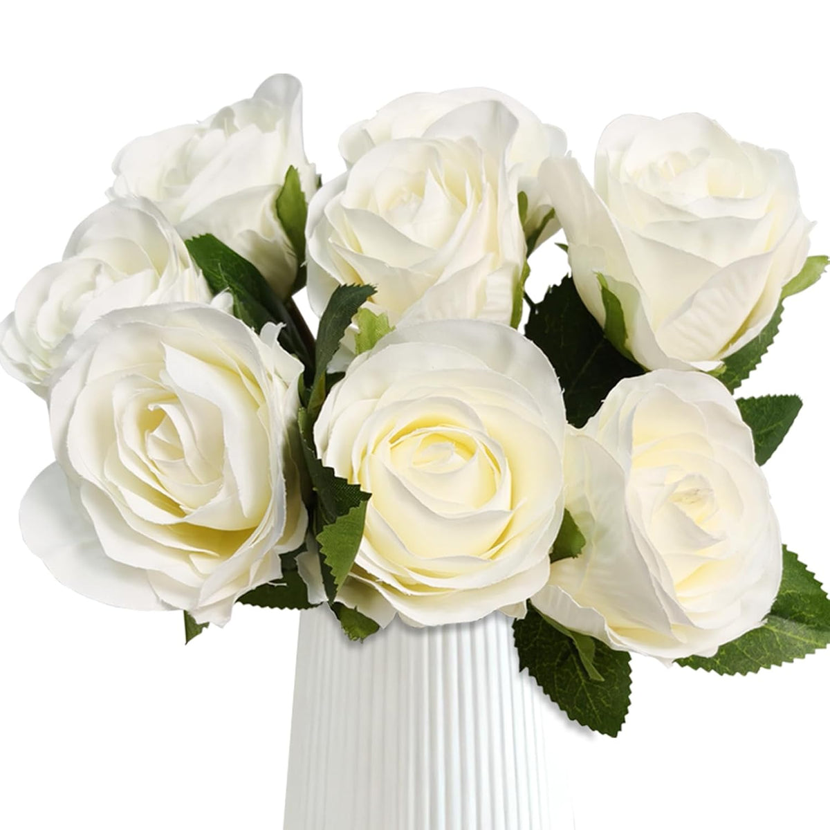 Artificial Roses Flowers With 8 Heads For Flower Arrangement, Silk Rose Bouquet For Home Decoration, Faux Roses For Parties And Wedding Decoration (White,8)