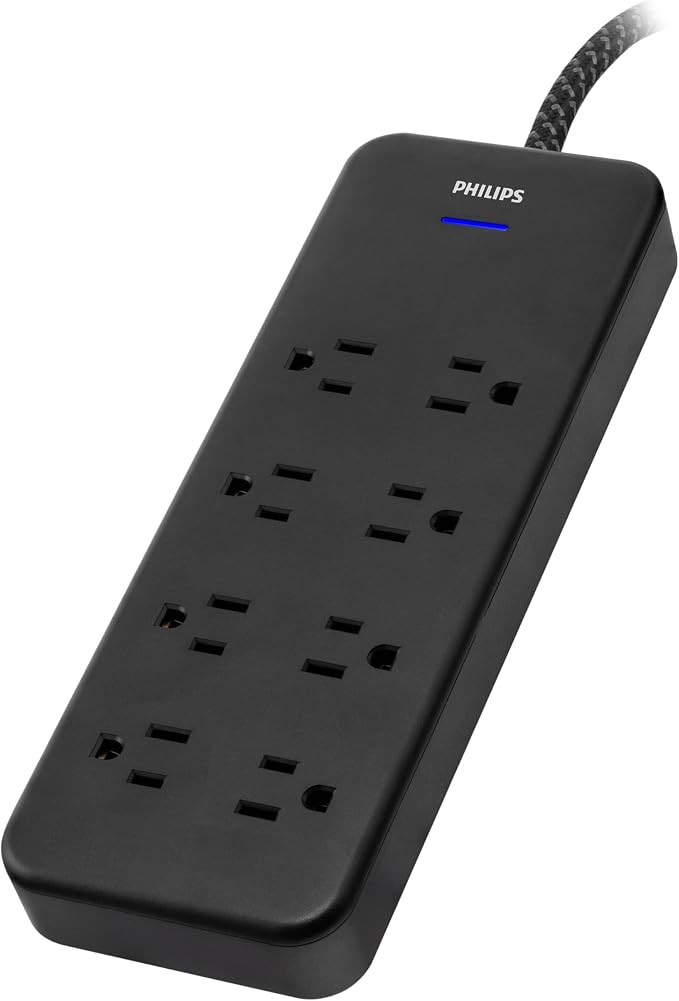 Surge Protector Power Strip 8 Outlets 8FT Braided Extension Cord 2160J Flat Plug Black