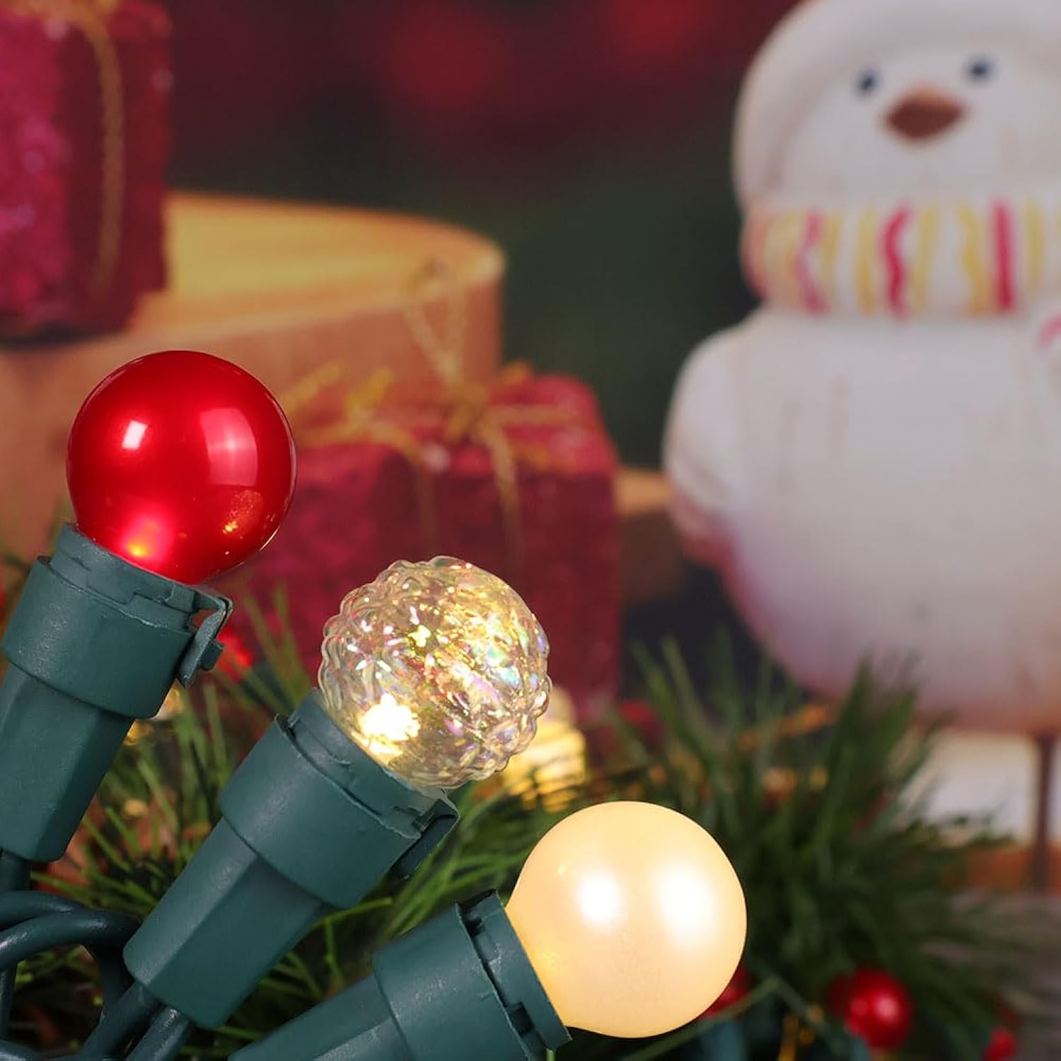 Christmas Lights Pearlized Glass Globe Lights Set - 70 G15 Red & Warm-White Led Bulbs - Indoor Outdoor - 19 Feet Pearl B