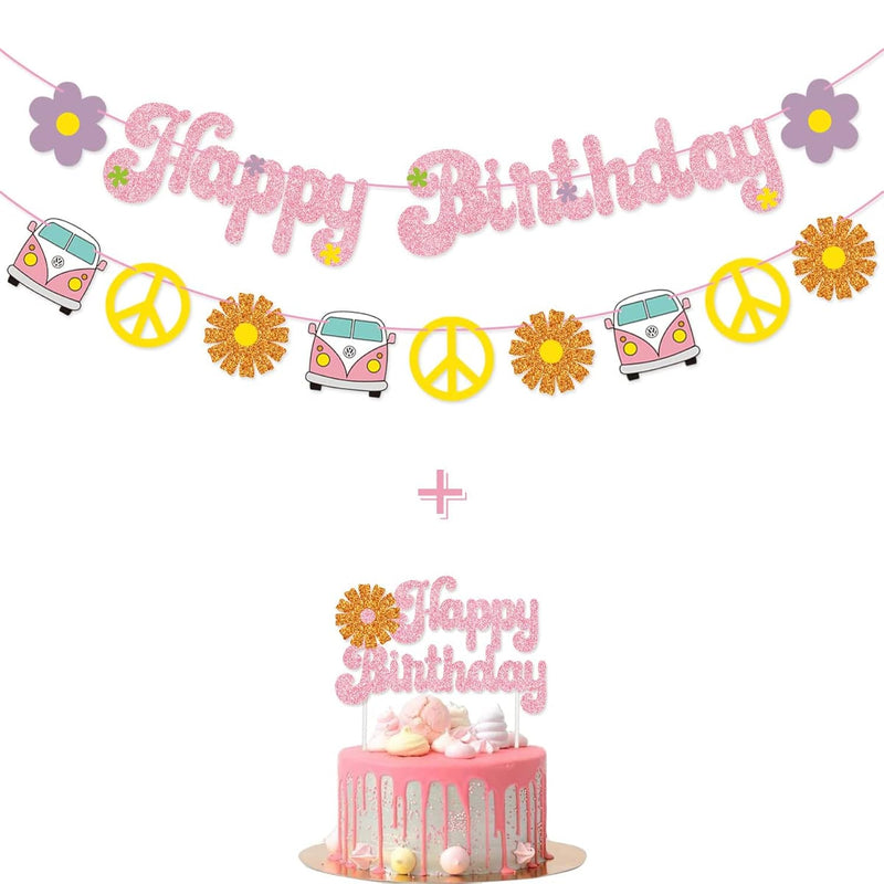 Groovy Happy Birthday Banner Cake Topper Hippie Birthday Banner For 19