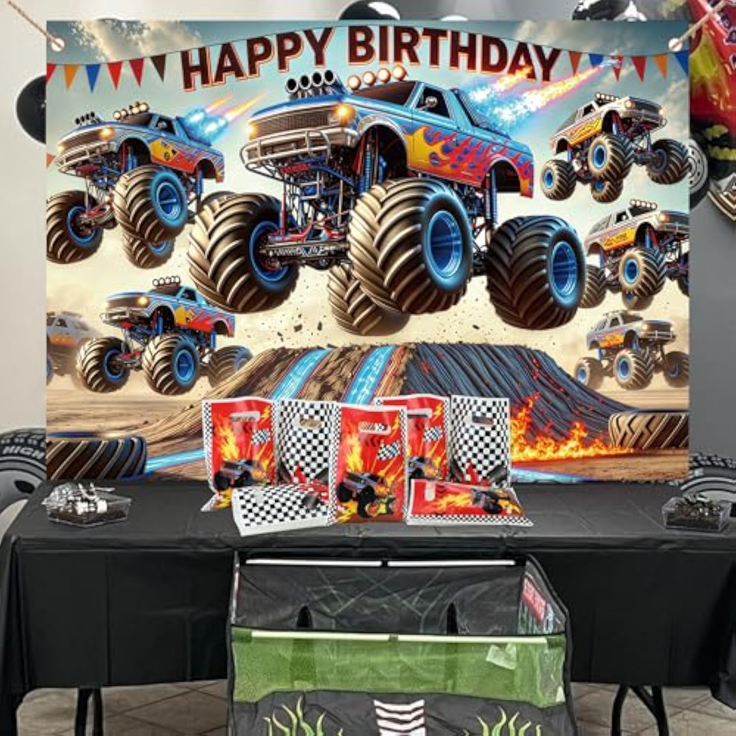 Monster Truck 7x5Ft Backdrop Birthday Banner & Photography Background