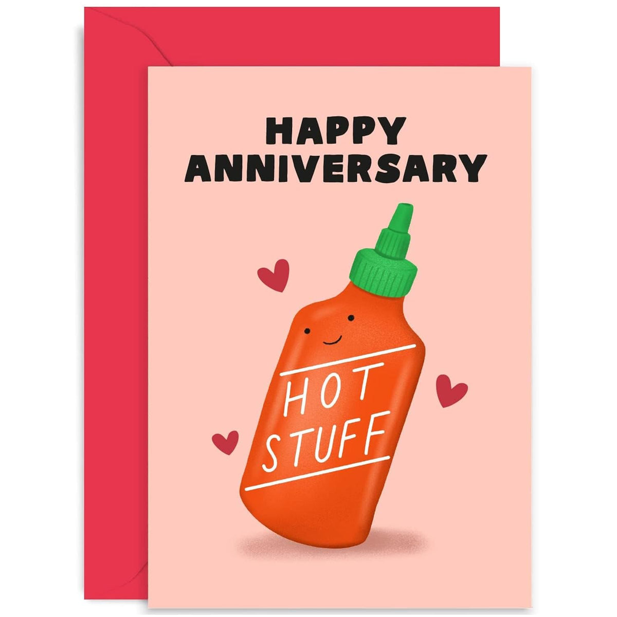 Old English Co. Funny Wedding Anniversary Card For Husband Or Wife - Cute 'Hot Stuff' Chilli Hot Sauce Card For Men Or Women - Boyfriend, Girlfriend, Fiance, Partner| Blank Inside With Envelope