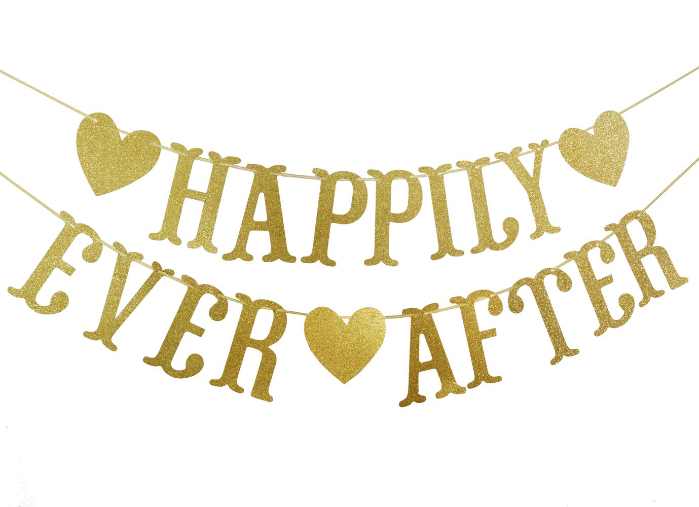 Happily Ever After Banner, Wedding Decorations, Gold Glitter