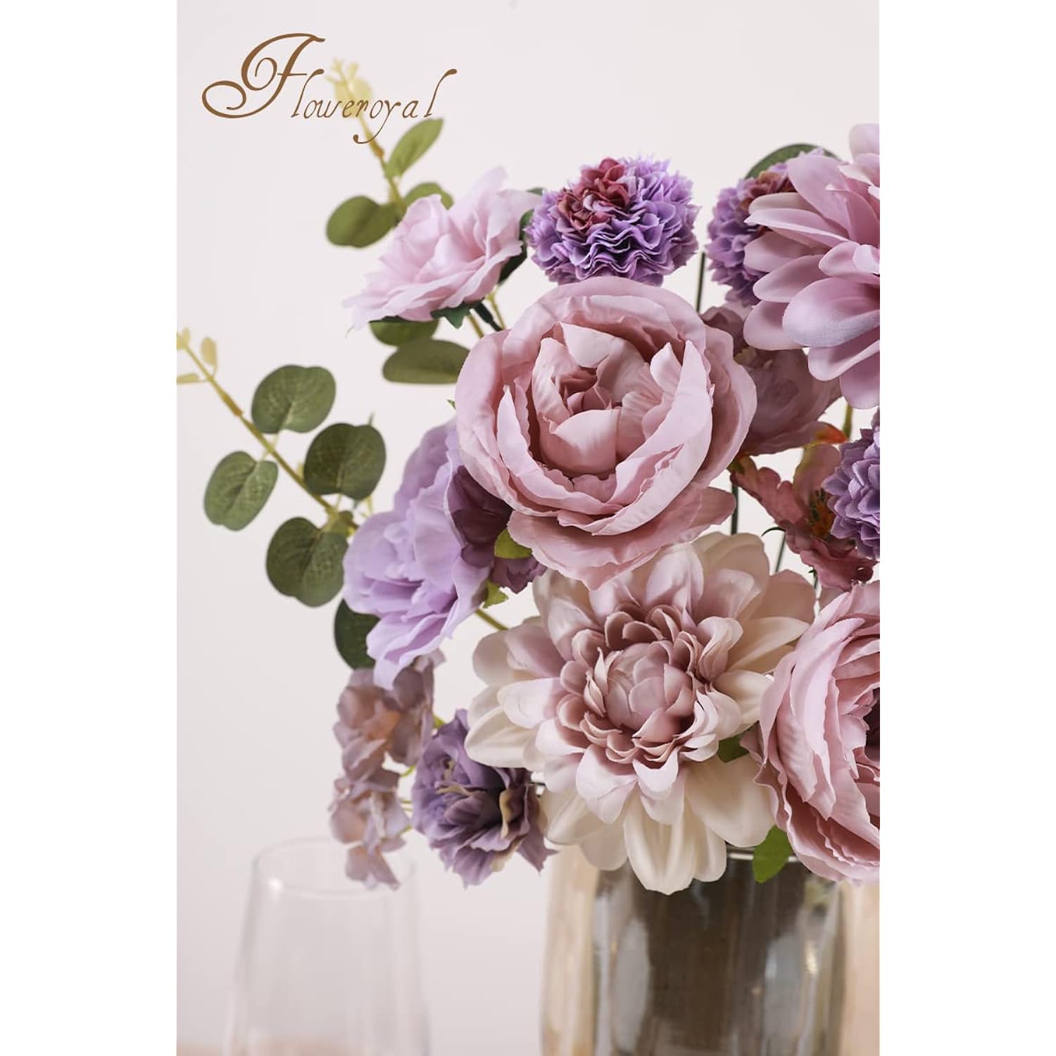 Artificial Flowers Combo Purple Flowers Mix Silk Flowers Dahlia Roses With Stems For Diy Wedding Bridal Bouquets, Baby Shower, Floral Arrangement, Table Centerpieces, Home Decorations.