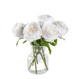 5Pcs Silk Roses Fake White Roses With Stems Real Touch Rose Artificial Flowers For Arrangement Wedding Party Home Decoration(White)