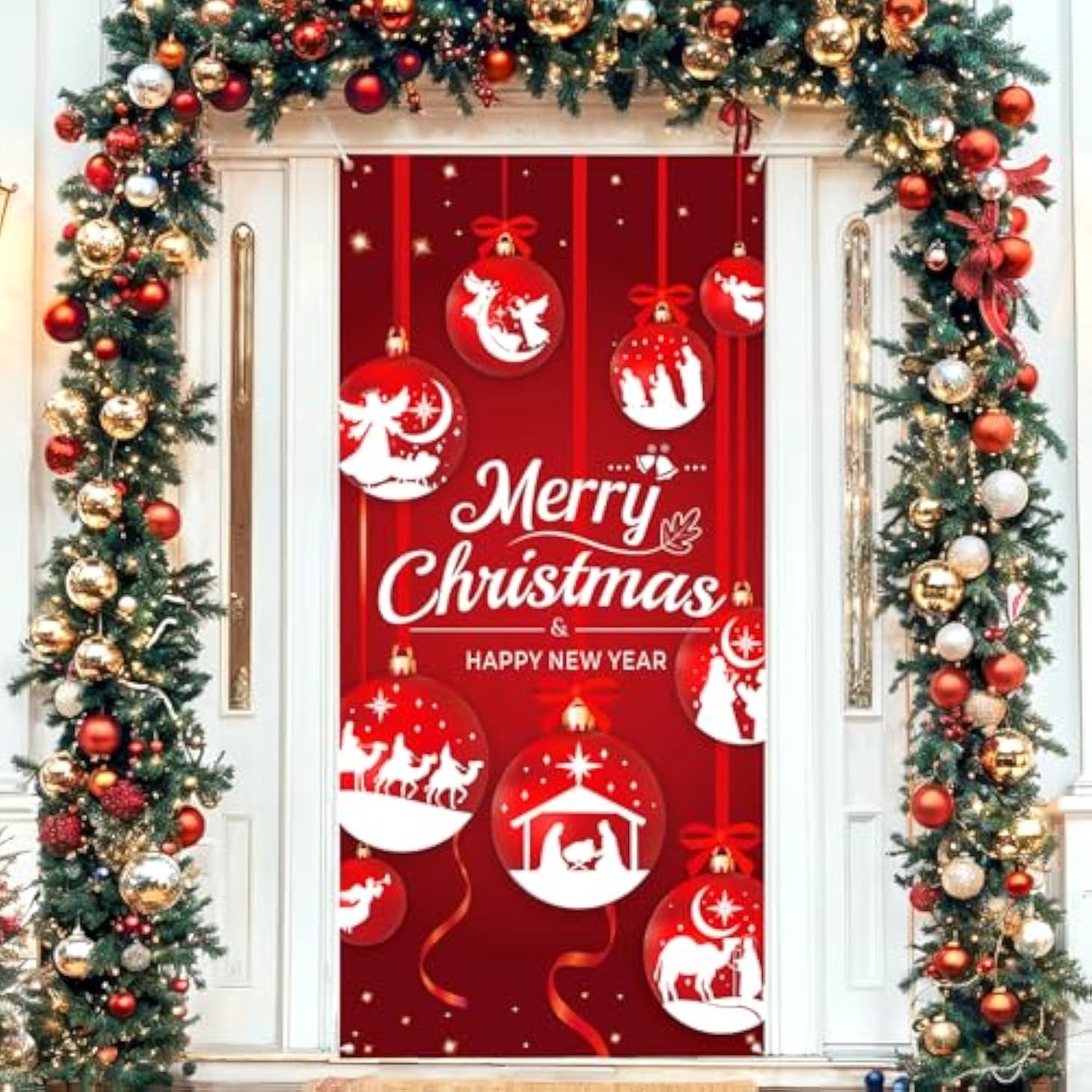 Merry Christmas Nativity Door Banner Religious Holiday Party Decoration