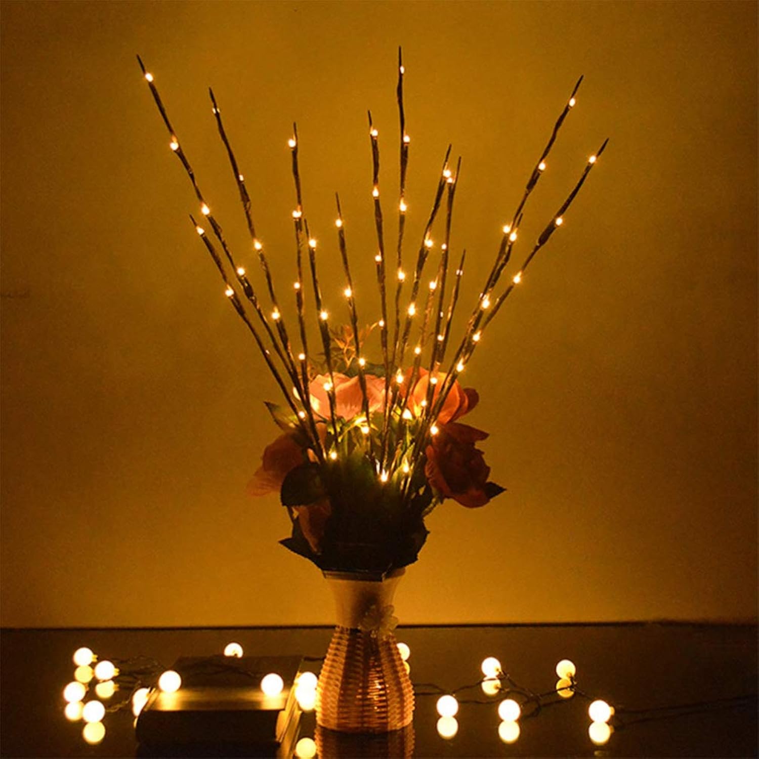 60 Leds Solar Powered Artificial Branch Lights Twig Lights Lighted Willow Branch For Christmas Thanksgiving Home Party D