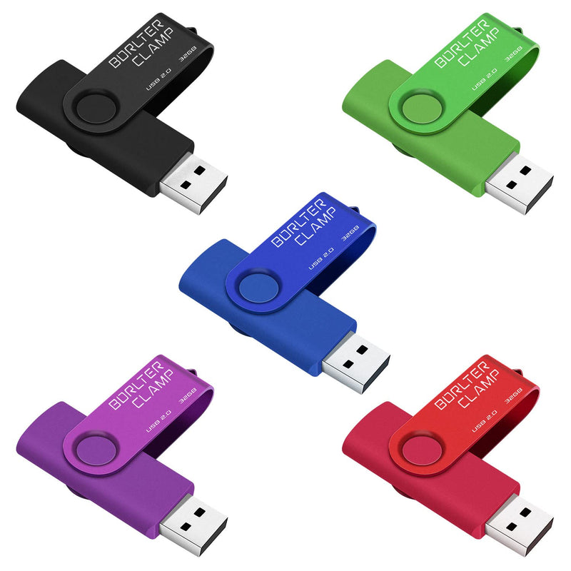 Borlterclamp 32Gb Usb Flash Drive 5 Pack Usb 2.0 Drive Pack Bulk Swivel Memory