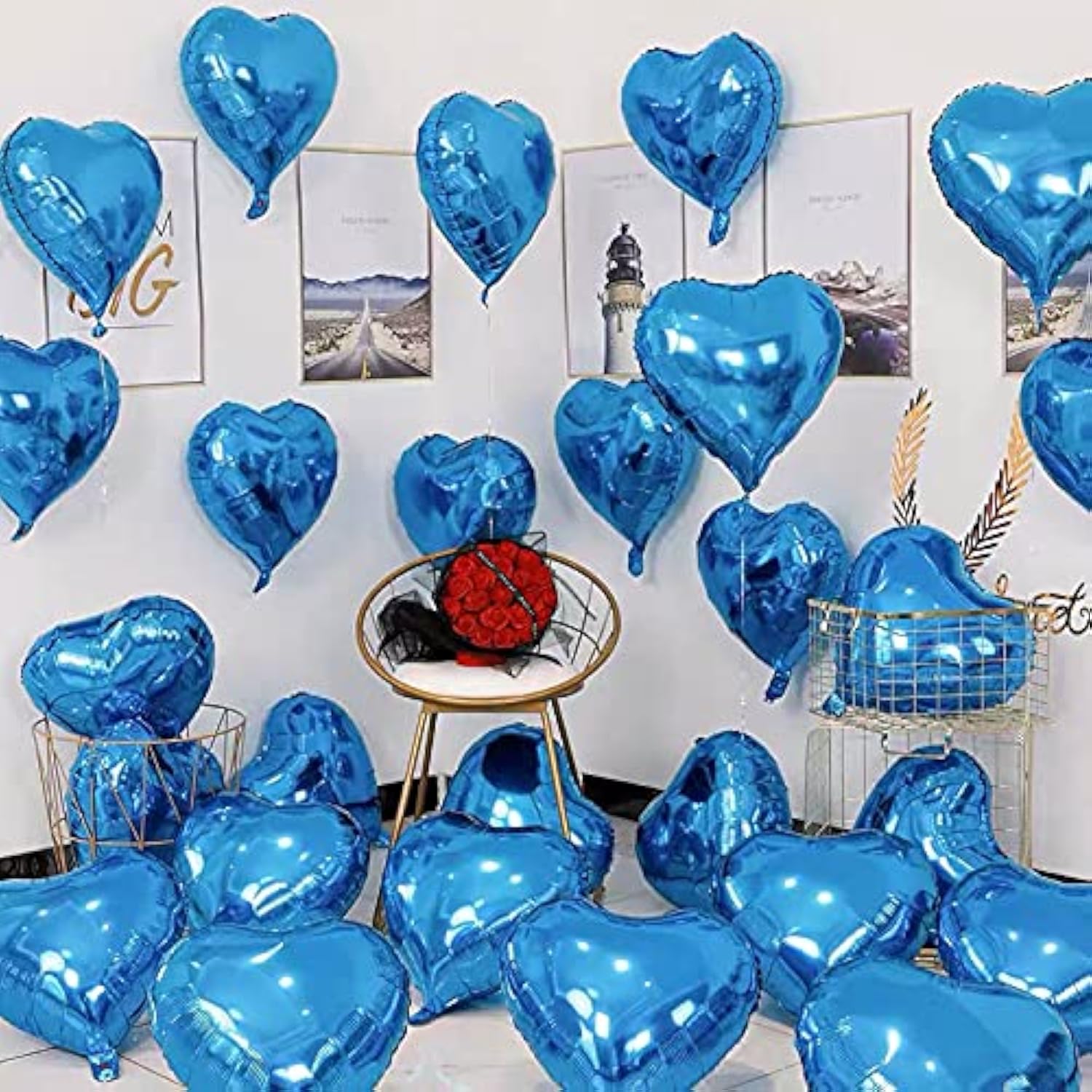 10Pcs Blue Foil Heart Shaped Balloons 18 Inch Heart Mylar Balloons For