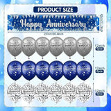 Blue Happy Anniversary Decorations For Men Women, Silver Blue Happy Anniversary Banner And 18Pcs Balloons Party Decor For Wedding Anniversary Decorations Kit Supplies
