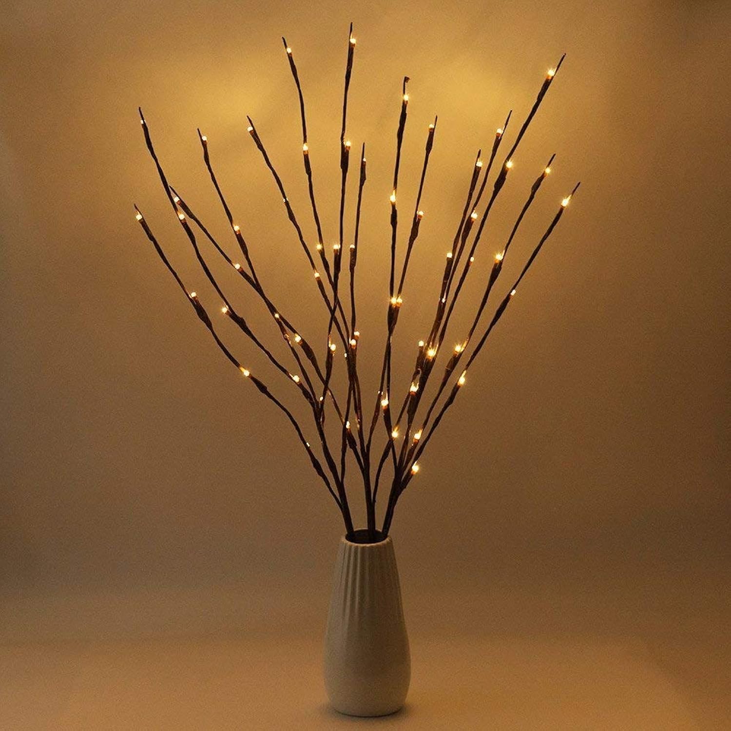 Led Branch Lights, Battery Powered, Warm White, Brown, Plastic, 20 Led, 5 Bendable Poles, 25 Inches, Modern Office Decoration