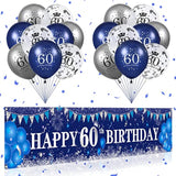Navy Blue Silver Happy 60Th Birthday Yard Banner, Blue 60Th Birthday Balloons For Anniversary Party Decorations