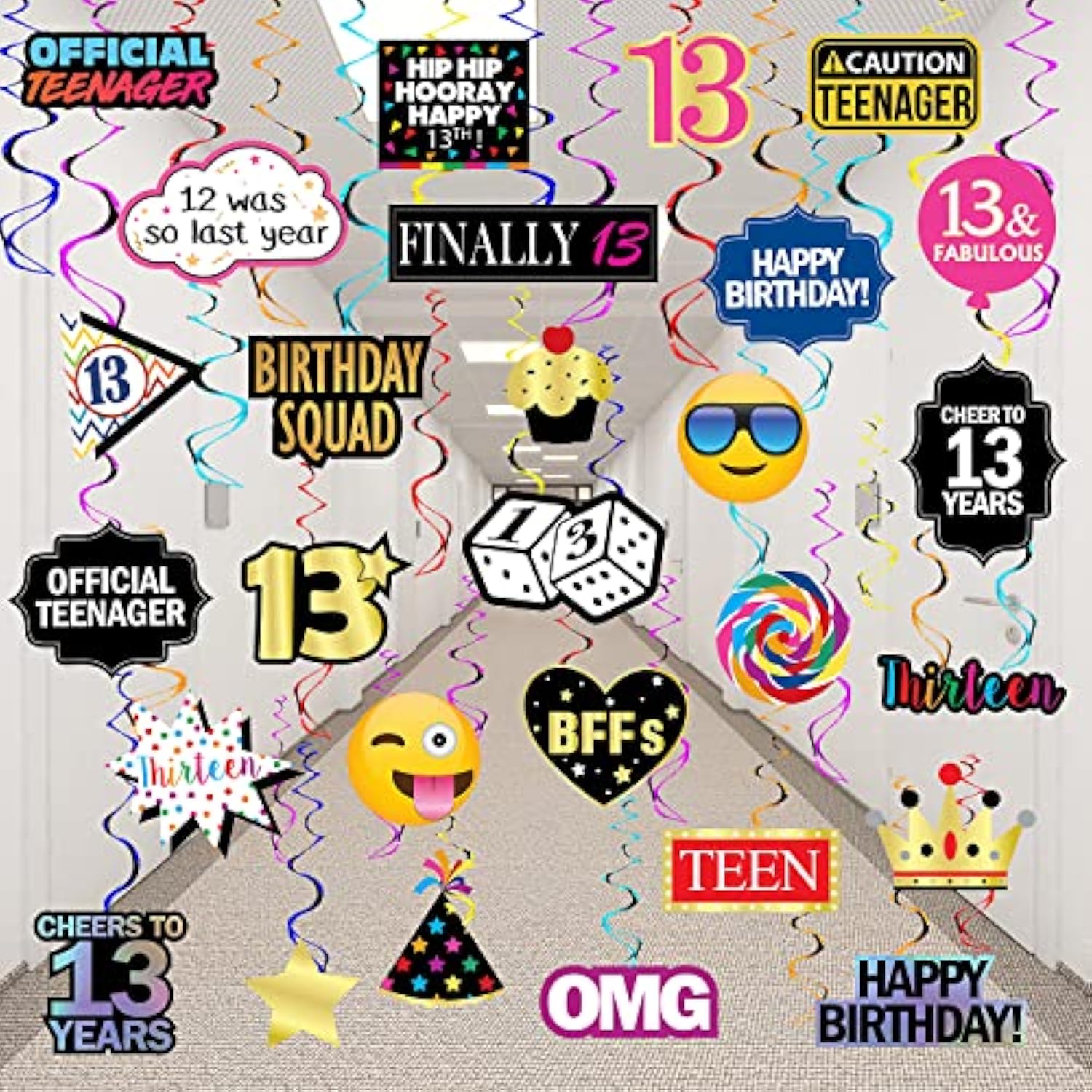 13th Birthday Hanging Swirls – 28pcs Fun Party Decorations & Favors for Teens’ Big Day
