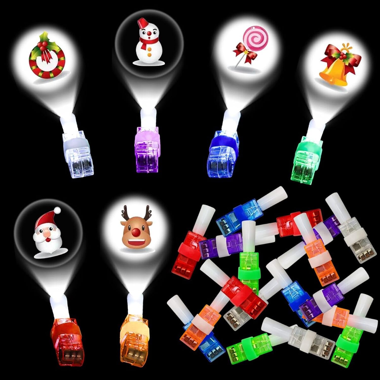 24 Pcs Christmas Led Finger Projection Lights Christmas Toys For Kids Boys Girls Christmas Stocking Stuffers Party Favors Gifts